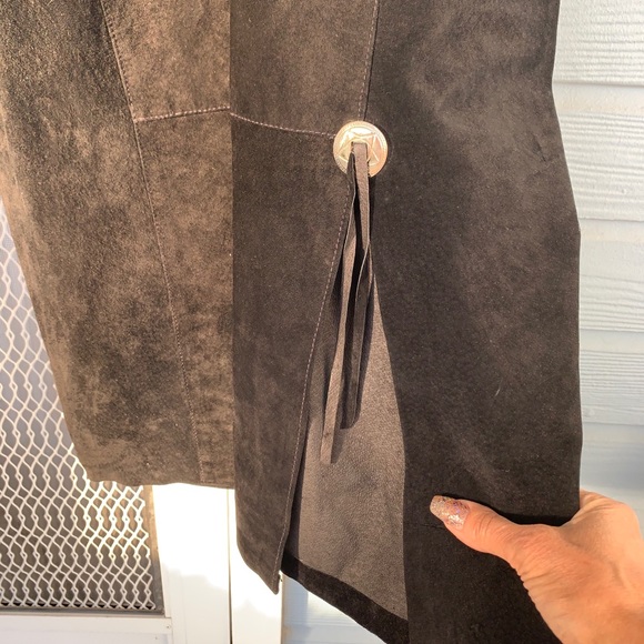 Western Fringe Concho Black Suede Dress 9/10 *VINTAGE* - Picture 13 of 15